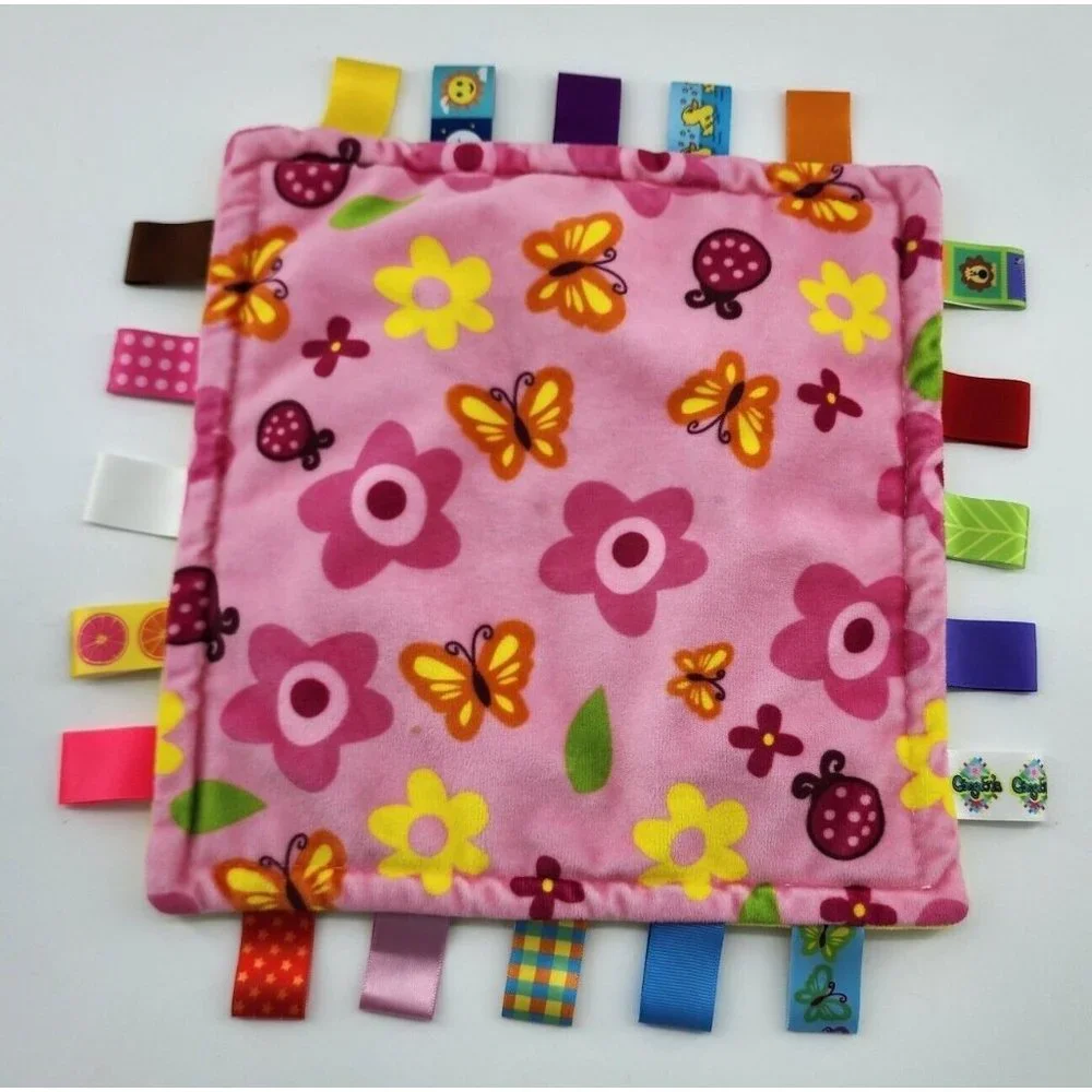 X2‎ Cong Erle Pink Lovey Baby Blanket Security Ribbons Tags Butterflies Flowers